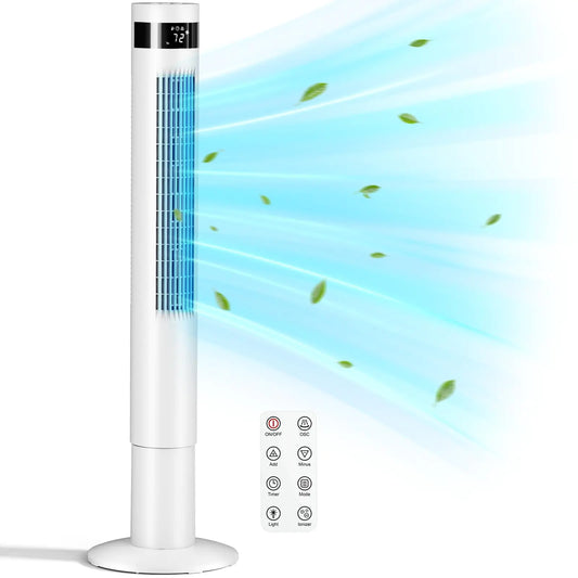 Antarctic Star 43 inch Tower Fan Portable Electric Oscillating Fan Quiet Remote Control Bladeless Floor Fan 3-Speed Wind Mode 12H Timer Bedroom Office White
